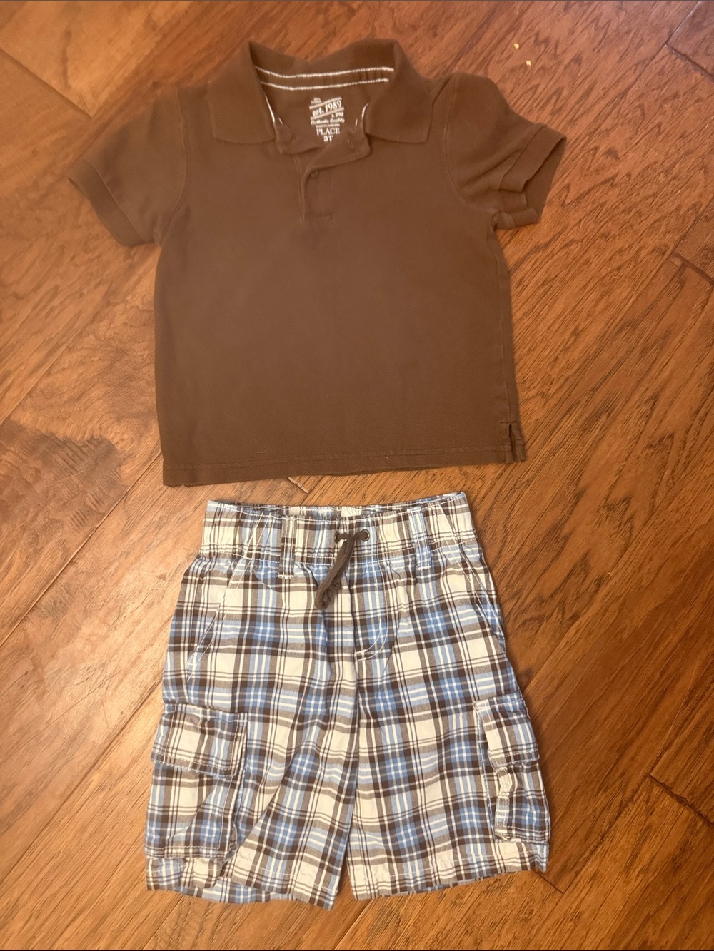 1989 Place Brown Polo with Blue Plaid Shorts 3T